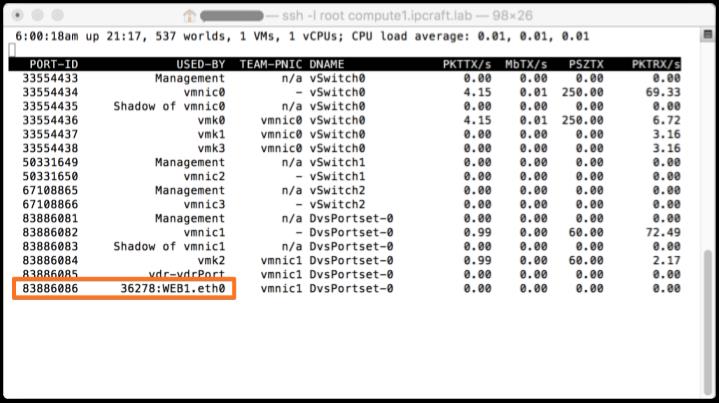 ервый способ запустить команду esxtop на ESXi Compute1 и получить список, в котором присутствует и наш сервер Web 1