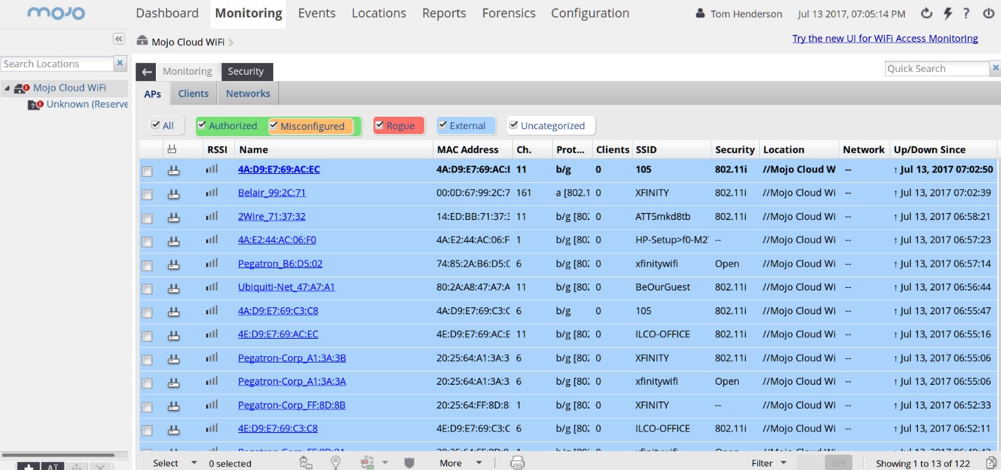 Обнаружение беспроводных устройств Wips Mojo Networks