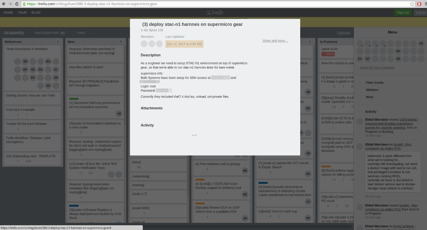 Учетные данные для административного доступа к серверам в Trello