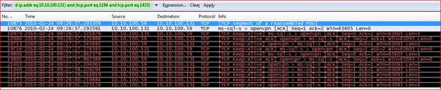 не получил никакого ответа от сервера MS SQL