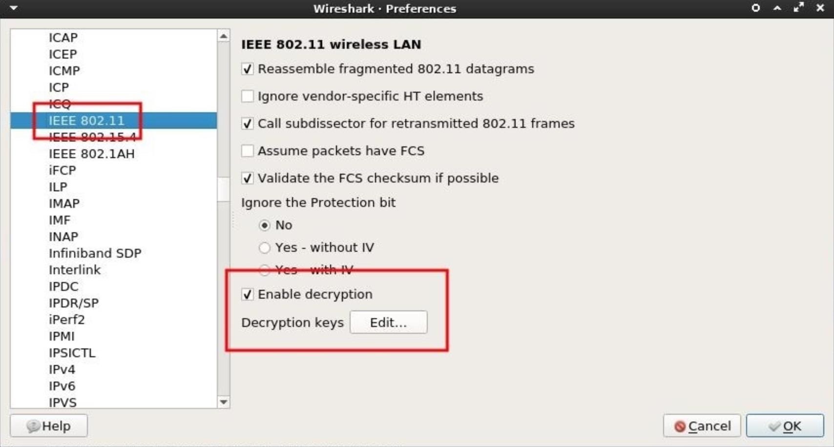 Выбор ключей дешифрования для конкретной сети Wi-Fi в Wireshark