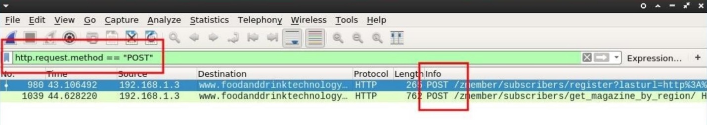 Фильтр отображения для идентификации данных POST-запросов в Wireshark