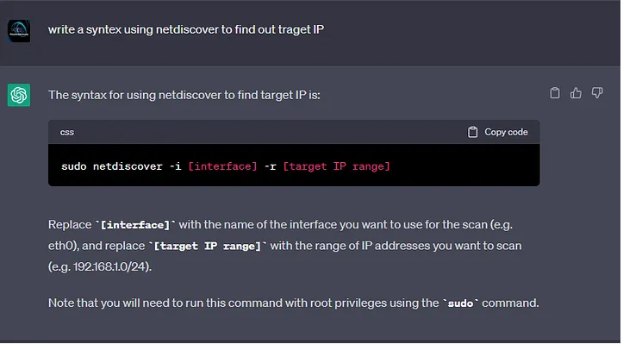 ChatGPT для пентеста: используем netdiscover для определения IP-адреса цели и Nmap